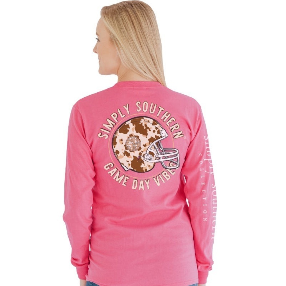Simply Southern Preppy Pink Game Day Vibes Football‎ Long Sleeve T-Shirt